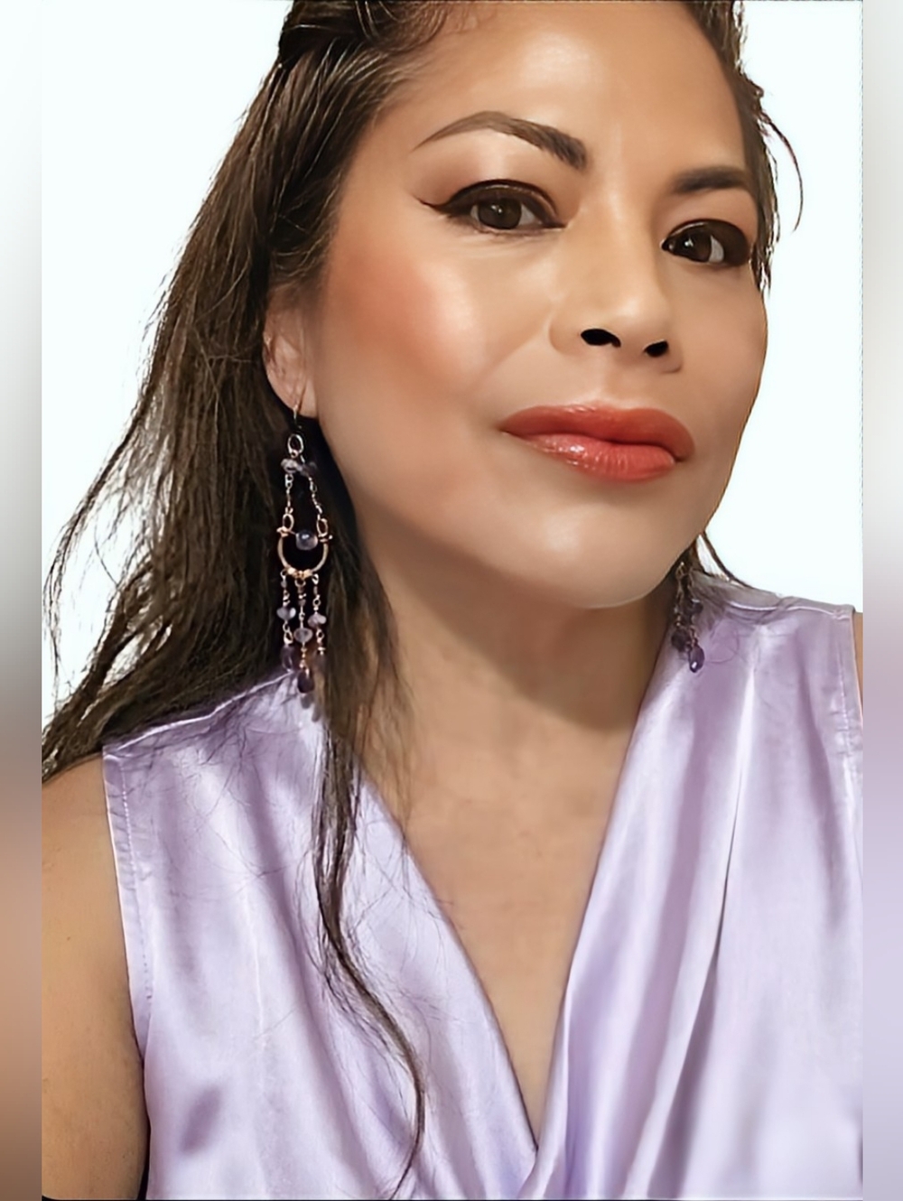 Natural Amethysts In Handcrafted Artisan Chandelier In Antique Copper Earrings - Picture 10 of 10